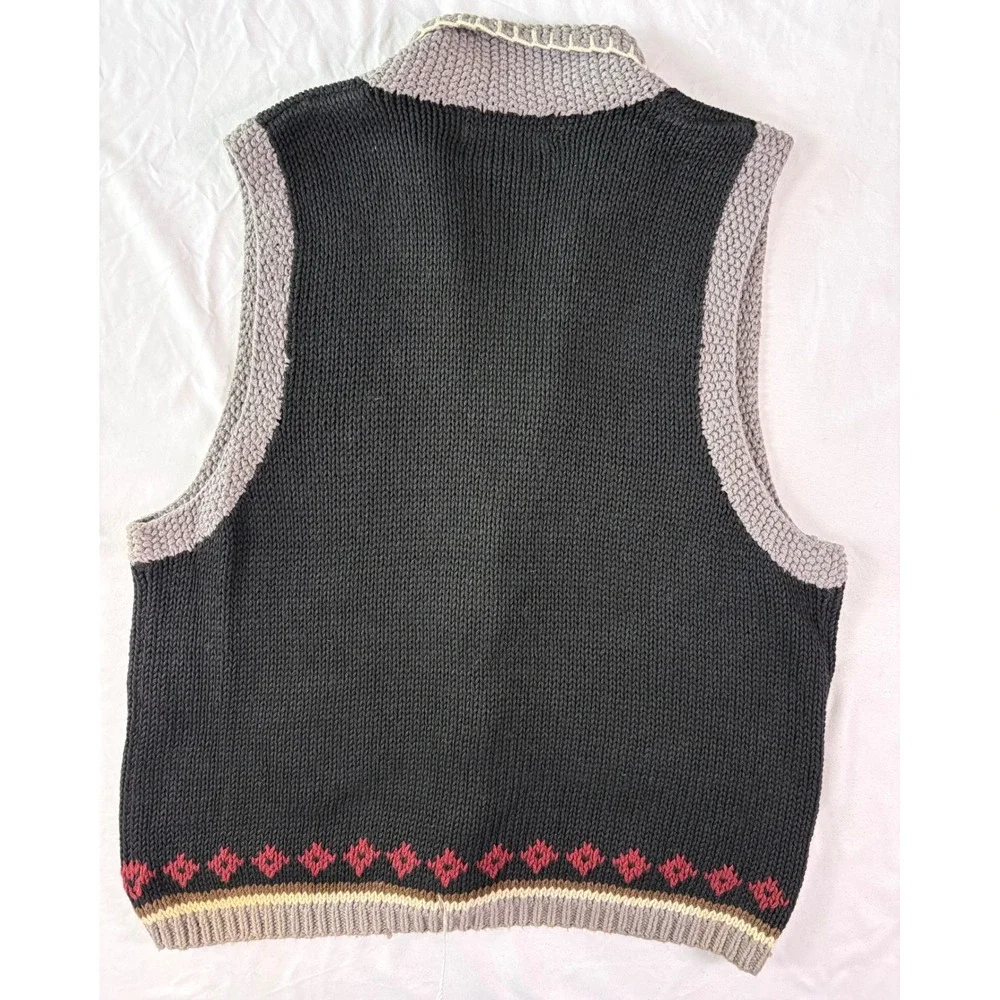 Vintage 90s Hunt Club Patchwork Sweater Vest Womens M Toggle Grannycore Boho Y2K